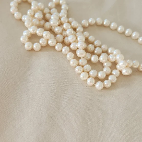 Genuine Classic White Freshwater Pearl Long Necklace - Picture 5 of 7